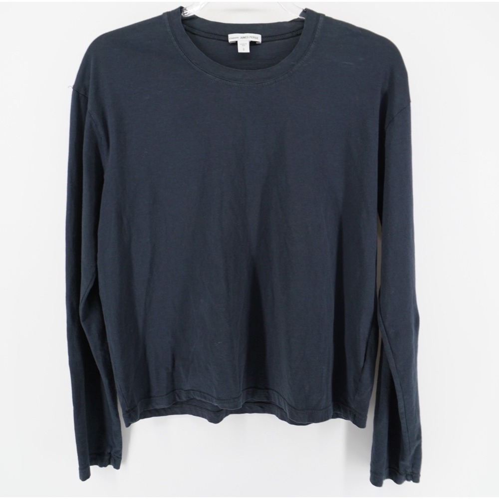 James Perse Standard Long Sleeve Combed Cotton Tee Navy Blue Size 2